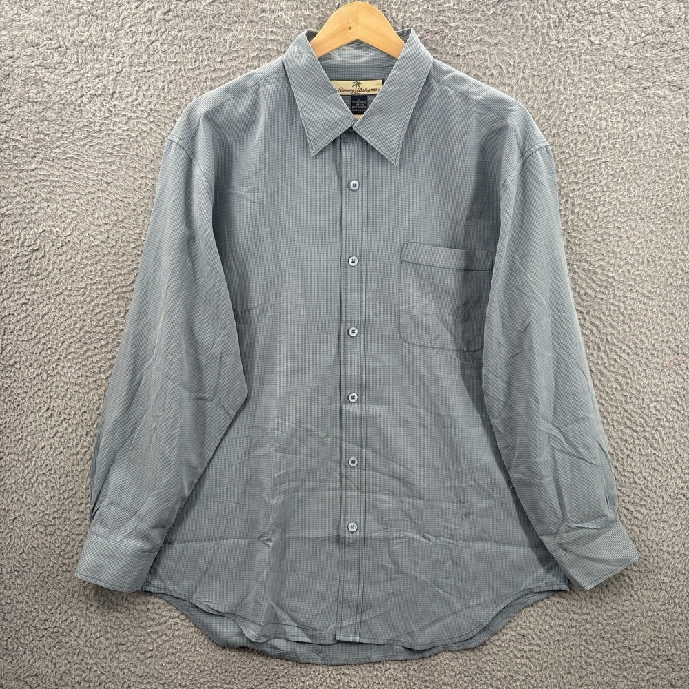 Tommy Bahama Shirt Mens Large Blue Long Sleeve Button Up Stretch Micro Check